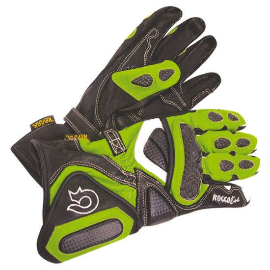 Guantes moto racing ROCCO LINE GP-Carbon color negro-verde - Ropamotorista.com - Distribuidor Oficial Roccoline en España y Portugal