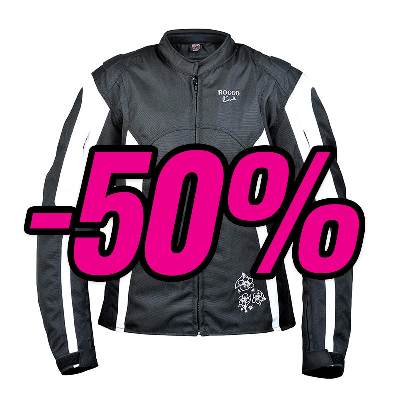 Chaqueta moto ROCCOLINE Chic Lady negro/blanco en venta - Ropamotorista.com