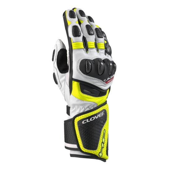 Guantes moto racing CLOVER RS-8 Blanco-Fluo